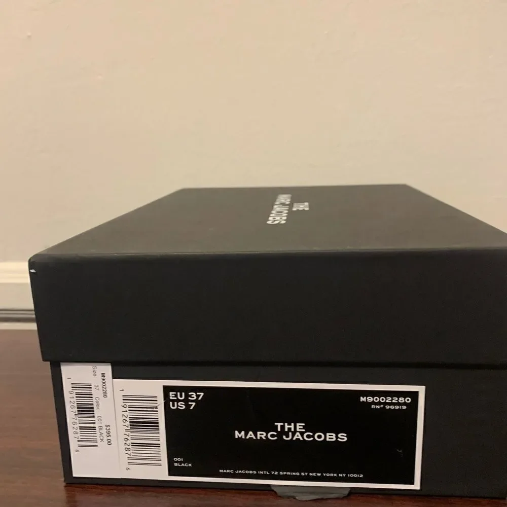 Marc Jacob Women’s heel T- stripe leather black sandal Sz  US6,5-7/ EU 37, NIB